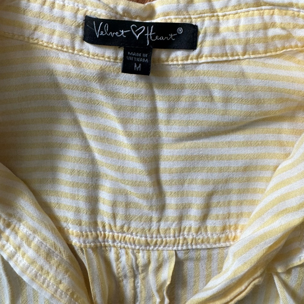 Yellow and White Striped Button up Blouse - Picture 3 of 8